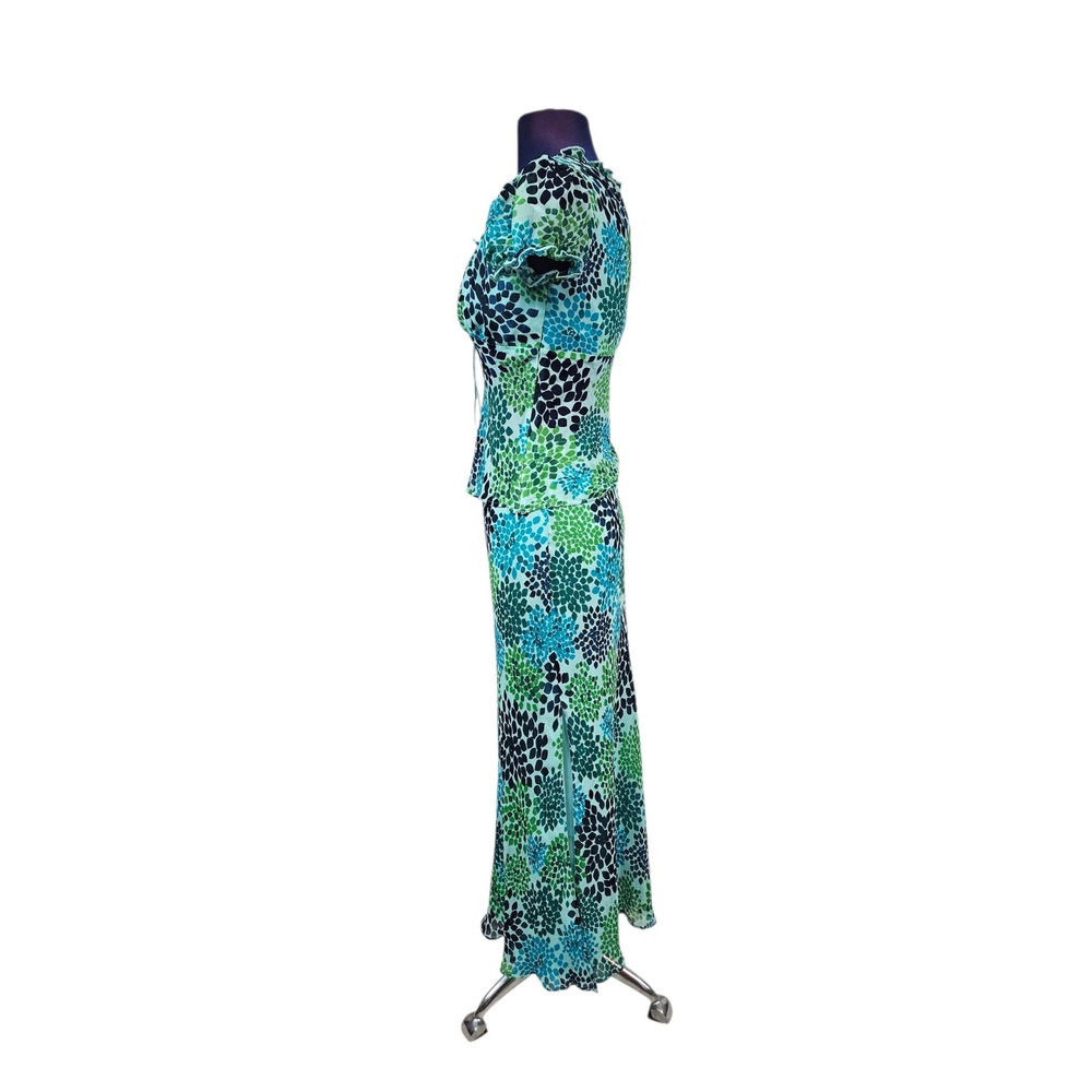 Vintage 90s Express Floral 100% Silk 2 Piece Skirt Set Maxi Fairy XS F52 - Picture 5 of 12